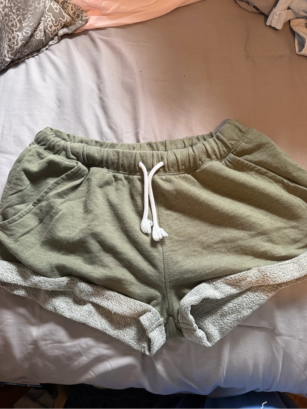H&M Olive Green Women's Lounge Shorts with Drawstring